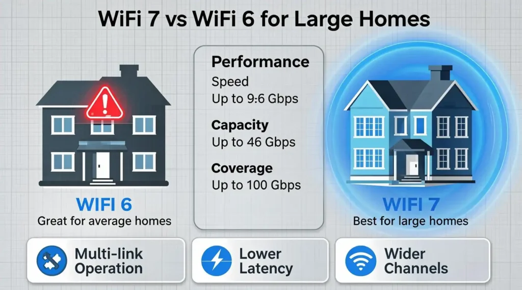 WiFi 7 vs WiFi 6 for Large Homes (2026 Reality Guide)